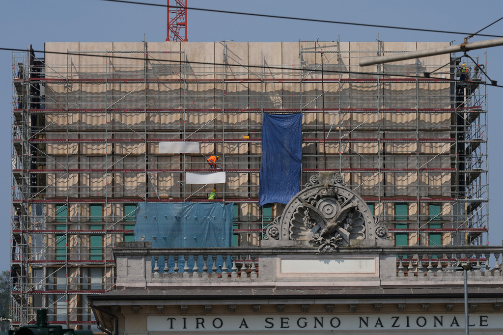 A view of the construction site of the new U.S. Consulate in Milan, Italy, Monday, June 8, 2026, which is under investigation for alleged exploitative labor practices. (AP Photo/Antonio Calanni)