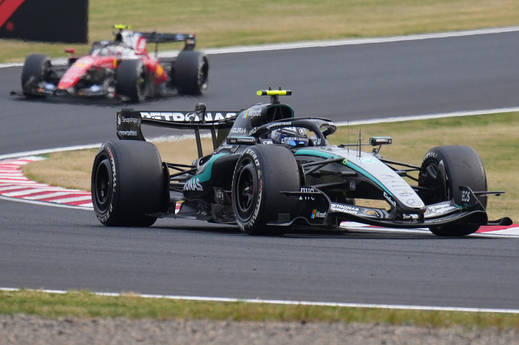 Mercedes driver Kimi Antonelli of Italy steers his car during the Japanese Formula One Grand Prix at Suzuka in central Japan, Sunday, March 29, 2026. (AP Photo/Hiro Komae)