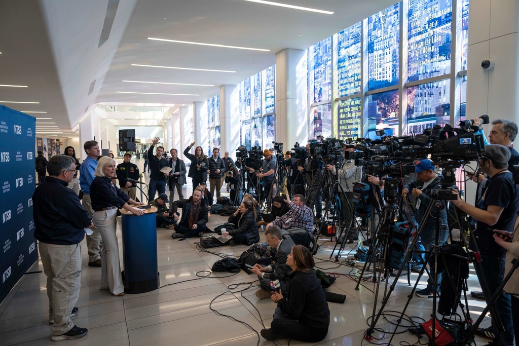 Jennifer Homendy, the NTSB chair, speaks during a press conference, Tuesday, March 24, 2026, at LaGuardia Airport in New York. (AP Photo/Yuki Iwamura)