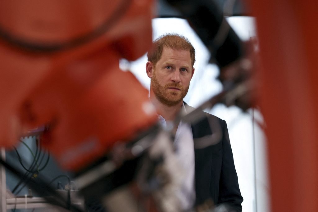 Britain's Prince Harry visits the Centre for Blast Injury Studies at Imperial College London, in London, Wednesday, Sept. 10, 2025. (Suzanne Plunkett, Pool Photo via AP)