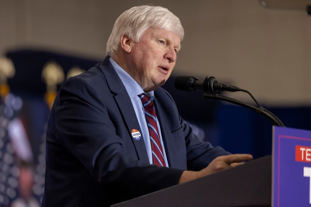 FILE - Rep. Glenn Grothman, R-Wis. speaks at a rally for Republican presidential candidate former President Donald Trump April 2, 2024, in Green Bay, Wis. (AP Photo/Mike Roemer, File)