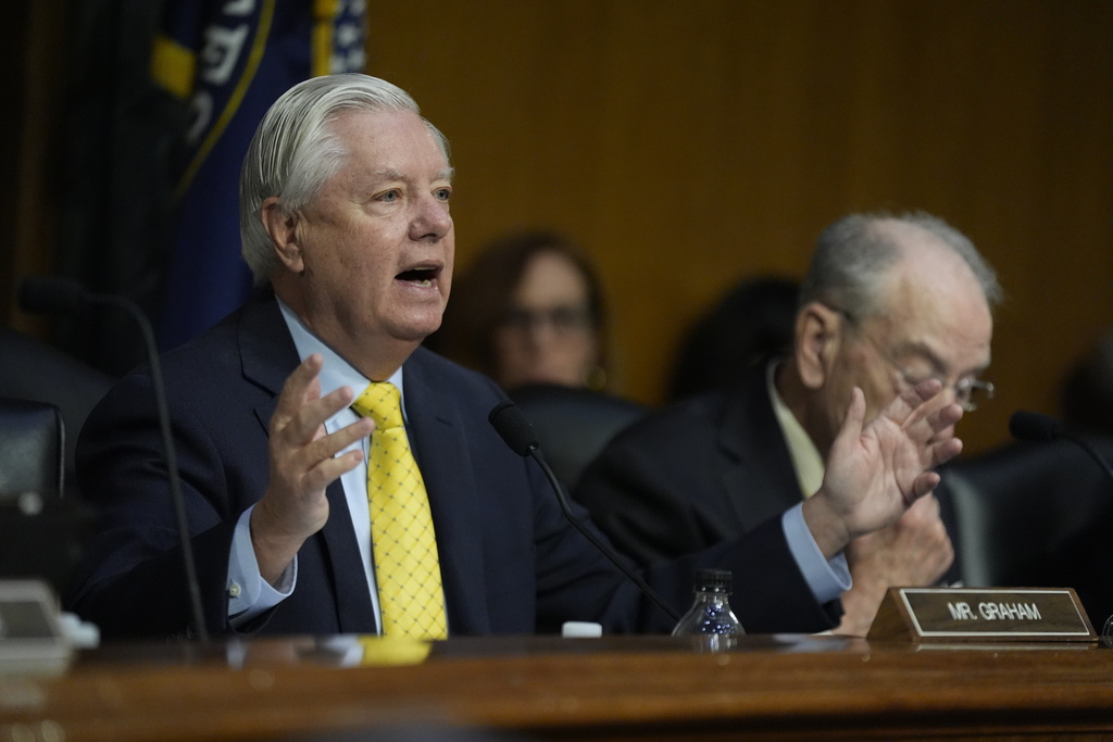 Sen. Lindsey Graham, R-S.C. speaks as Department of Homeland Security Secretary Kristi Noem, testifies during a Senate Judiciary Committee oversight hearing on Capitol Hill in Washington, Tuesday, March 3, 2026. (AP Photo/Manuel Balce Ceneta)