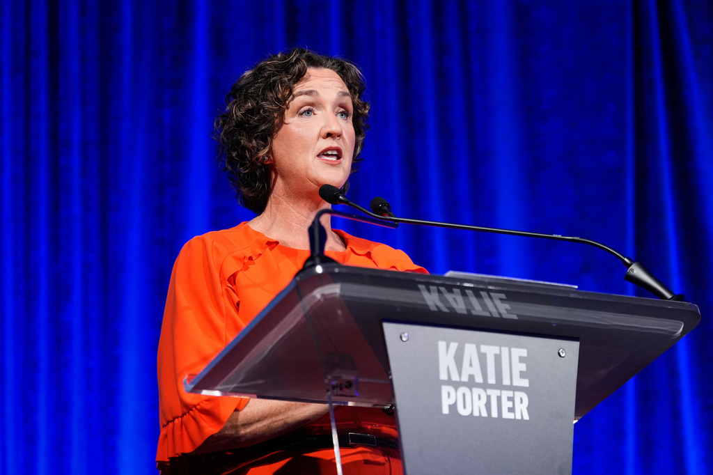 Katie Porter speaks during a California gubernatorial debate in San Francisco, Thursday, May 14, 2026. (AP Photo/Godofredo A. Vásquez, Pool)