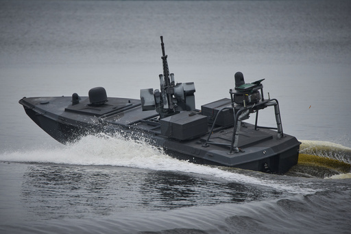 A Sea Baby drone rides on the water during a demonstration by Ukraine's Security Service in an undisclosed location in Ukraine Friday, Oct. 17, 2025. (AP Photo/Efrem Lukatsky) A Sea Baby drone rides on the water during a demonstration by Ukraine's Security Service in an undisclosed location in Ukraine Friday, Oct. 17, 2025. (AP Photo/Efrem Lukatsky)