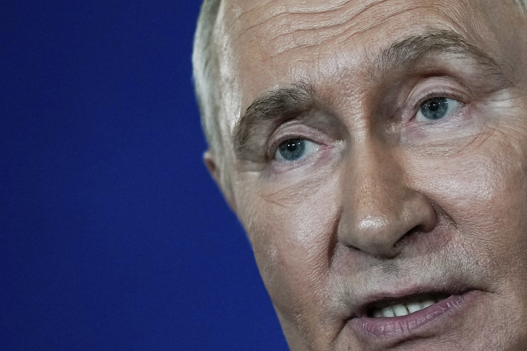 Russia's President Vladimir Putin speaks during a news conference at Joint Base Elmendorf- Richardson, Friday, Aug. 15, 2025, in Anchorage, Alaska. (AP Photo/Julia Demaree Nikhinson)