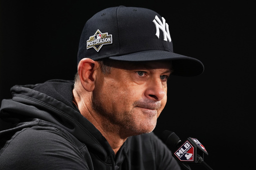 New York Yankees manager Aaron Boone talks to reporters at Yankee Stadium in New York, Monday, Oct. 6, 2025. (AP Photo/Seth Wenig) New York Yankees manager Aaron Boone talks to reporters at Yankee Stadium in New York, Monday, Oct. 6, 2025. (AP Photo/Seth Wenig)