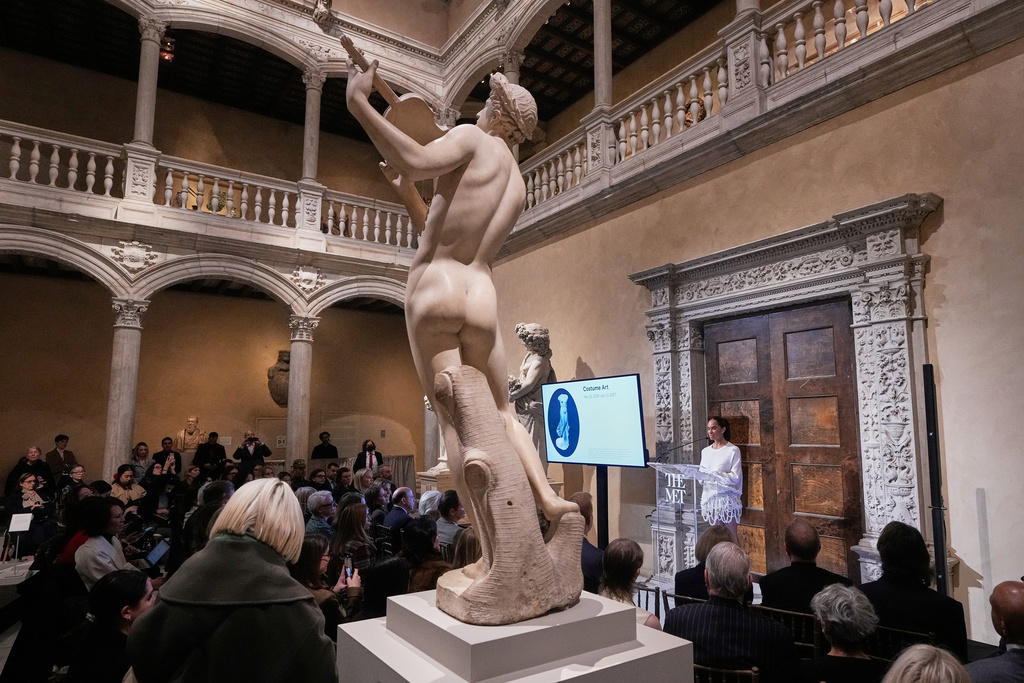 Misty Copeland, who recently retired from American Ballet Theatre, speaks during the announcement, at the Metropolitan Museum of Art, in New York, Monday, Nov. 17, 2025, about the next spring fashion exhibit "Costume Art," which is set to launch at the Met Gala in 2026. (AP Photo/Richard Drew)