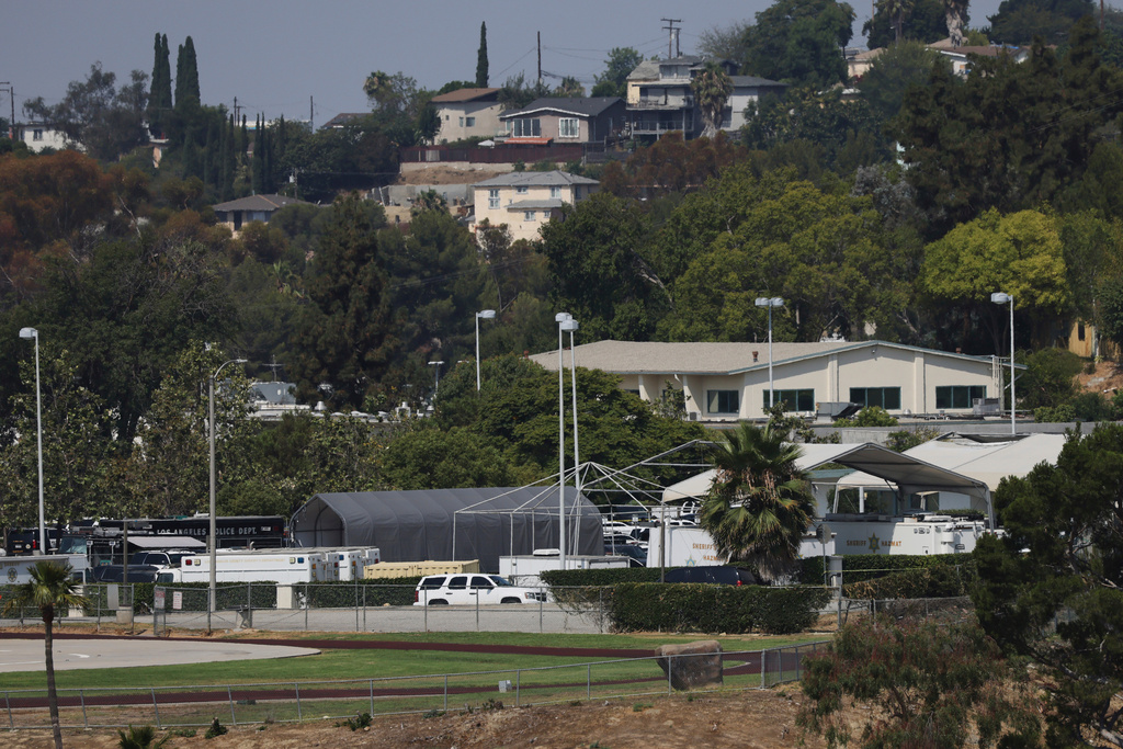 FILE - The Biscailuz Training Facility, where an explosion occurred, is shown on July 18, 2025, in Los Angeles. (AP Photo/Etienne Laurent, File)