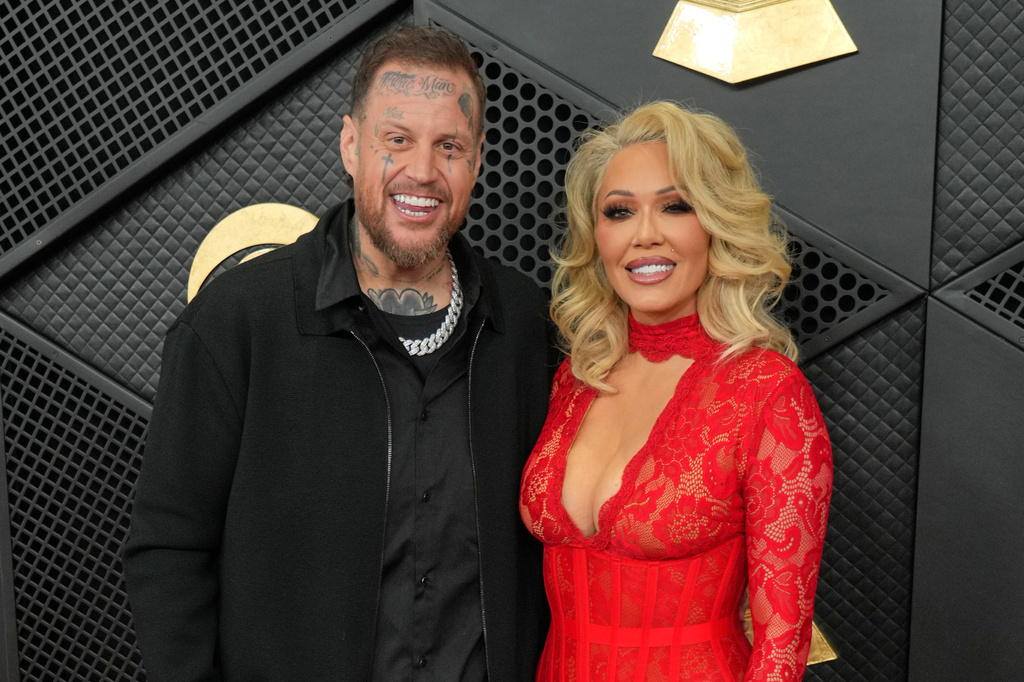 FILE - Jelly Roll, left, and Bunnie Xo appear at the 68th annual Grammy Awards in Los Angeles on Feb. 1, 2026. (Photo by Jordan Strauss/Invision/AP, File)