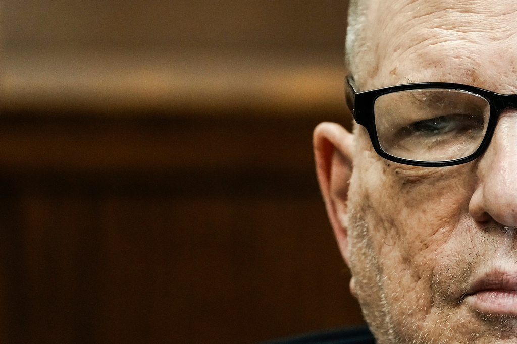 Harvey Weinstein appears in Manhattan criminal court on Friday, April 17, 2026, in New York. (AP Photo/Eduardo Munoz Alvarez, Pool)