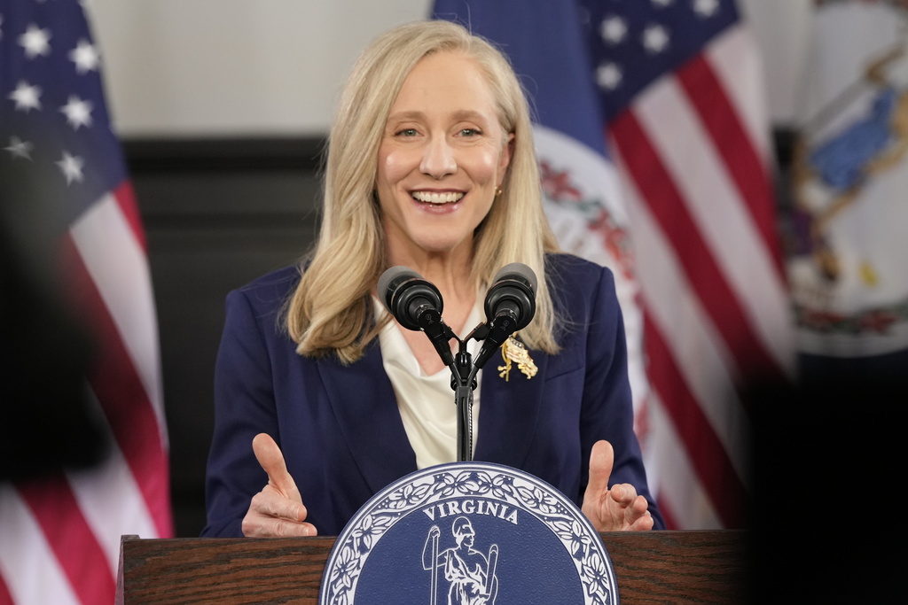 Virginia Gov. Abigail Spanberger delivers the Democratic response to President Donald Trump's State of the Union address Tuesday, Feb. 24, 2026, in Williamsburg, Va. (AP Photo/Steve Helber, Pool)