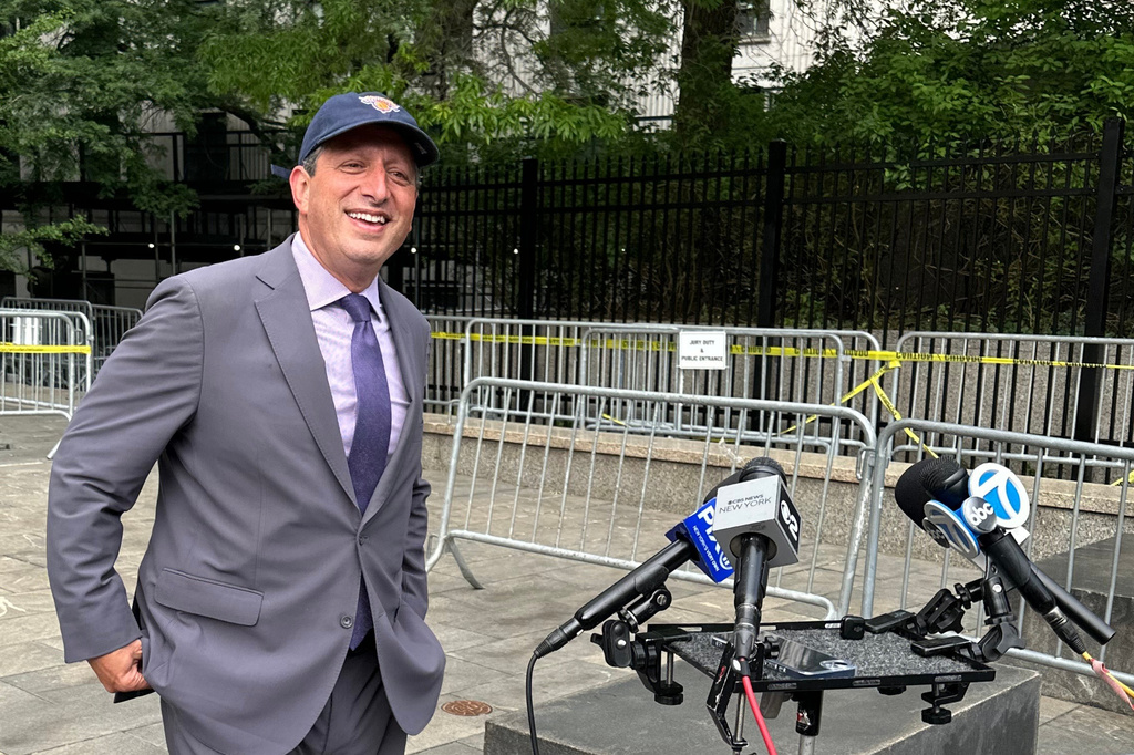 Democrat Brad Lander approaches microphones outside a federal court in New York on Thursday, June 11, 2026, after a judge exonerated him on a misdemeanor obstruction charge stemming from an immigration protest last September. (AP Photo/Larry Neumeister)