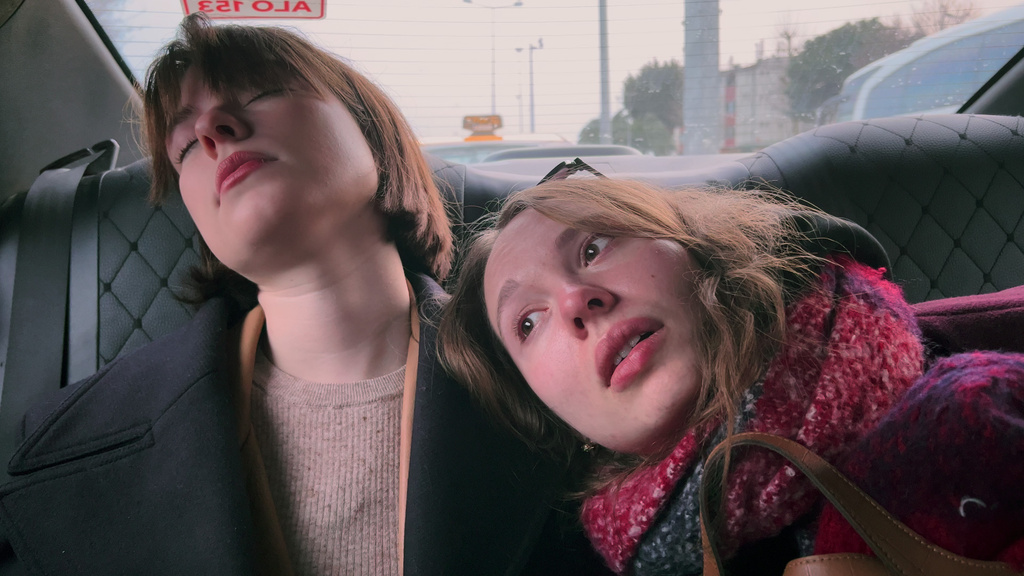 Ksenia Mironova, left, and Valeria Ratnikova appear in a scene from "My Undesirable Friends: Part II - Exile." (Julia Loktev via AP)