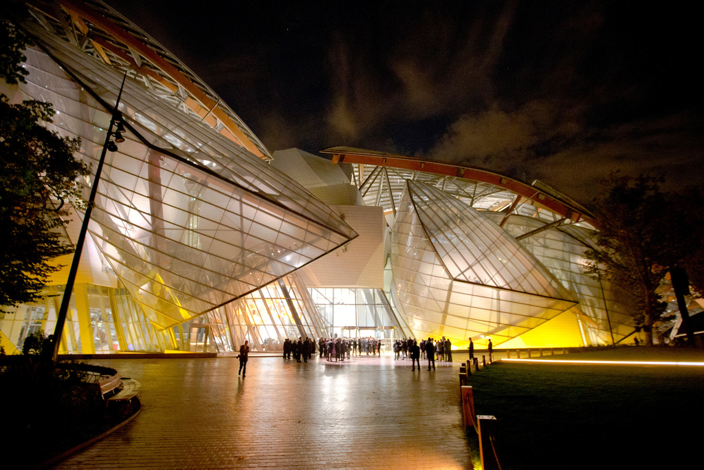 FILE - The Louis Vuitton Foundation art museum and cultural center, created by American architect Frank Gehry, is photographed during the inauguration of the Gehry latest creation in Paris, Monday, Oct. 20, 2014. (AP Photo/Jacques Brinon, File)