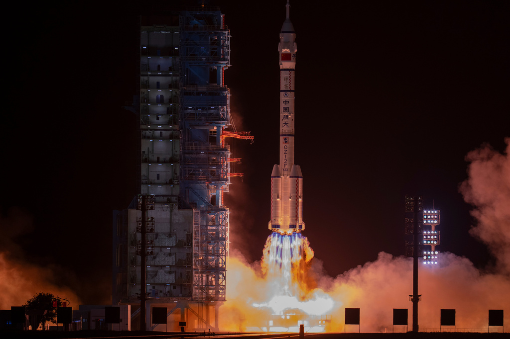 The Shenzhou-23 manned mission launches from the Jiuquan Satellite Launch Center in Jiuquan, northwestern China on Sunday, May 24, 2026. (AP Photo/Ng Han Guan)