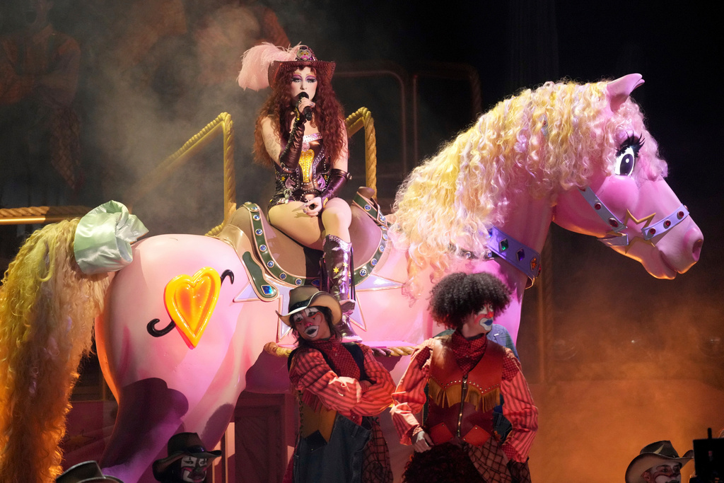 Chappell Roan performs "Pink Pony Club" during the 67th annual Grammy Awards in Los Angeles, Feb. 2, 2025. (AP Photo/Chris Pizzello, File)