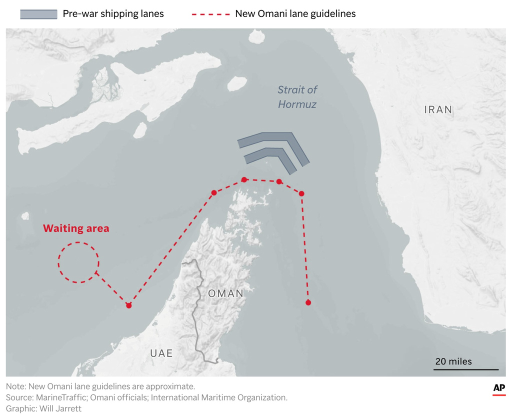 Map showing the approximate route of a new shipping lane by Oman. (AP Digital Embed)