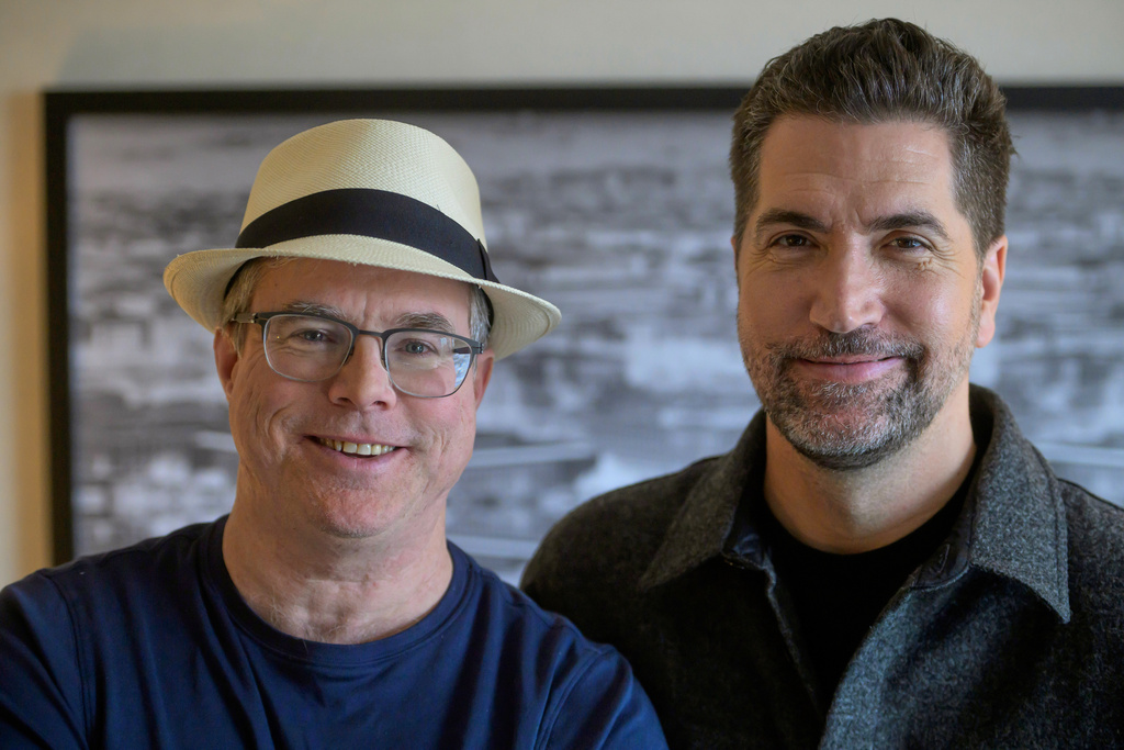 Andy Weir, left, and Drew Goddard pose for a portrait to promote the film "Project Hail Mary" on Monday, March 16, 2026, in Washington. (AP Photo/Rod Lamkey, Jr.)