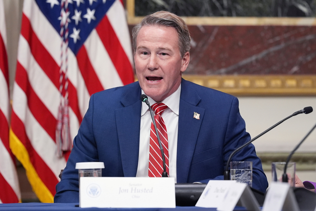 FILE - Sen. Jon Husted, R-Ohio, speaks during an event in the Indian Treaty Room of the Eisenhower Executive Office Building on the White House complex on March 4, 2026, in Washington. (AP Photo/Jacquelyn Martin, File)