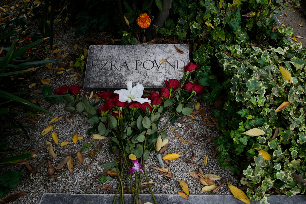 The grave of Ezra Pound inside the San Michele cemetery, on All Soul's Day, in Venice, Italy, Sunday, Nov. 2, 2025. (AP Photo/Luca Bruno)