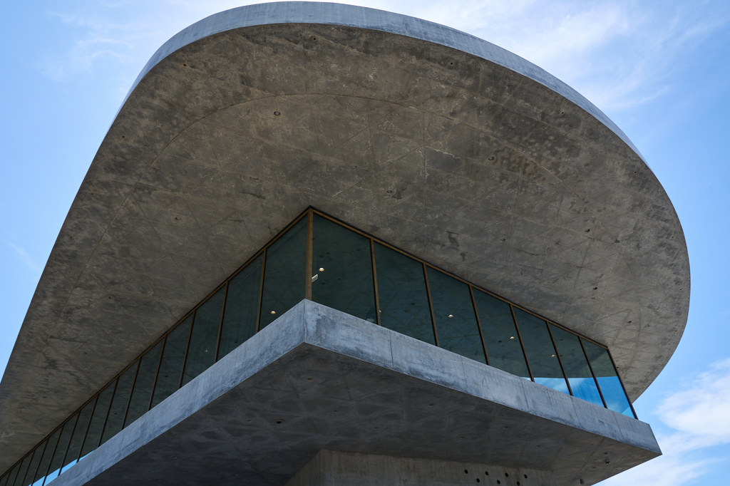 The David Geffen Galleries, designed by architect Peter Zumthor, at the Los Angeles County Museum is seen Wednesday, April 15, 2026. (AP Photo/Damian Dovarganes)