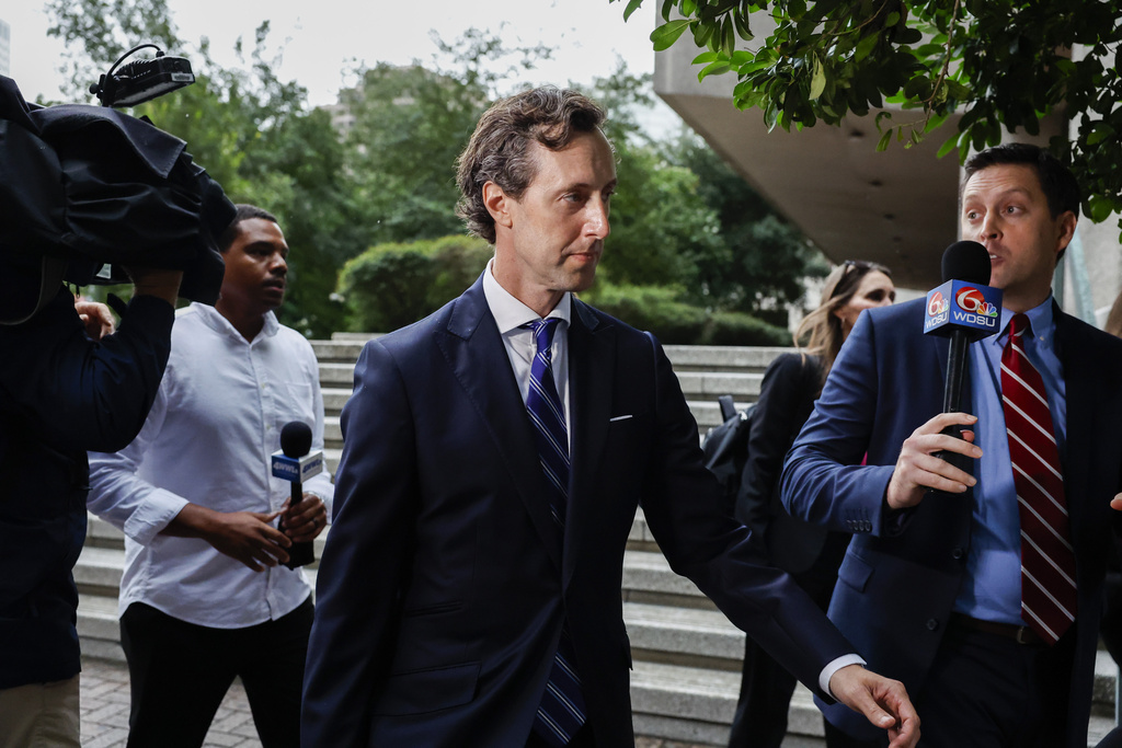 Assistant U.S. Attorney Nicholas Moses leaves the Hale Boggs Federal Building-Courthouse after the indictment of Mayor LaToya Cantrell in New Orleans, Friday, Aug. 15, 2025. (Sophia Germer /The Times-Picayune/The New Orleans Advocate via AP)