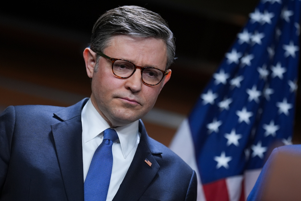 Speaker of the House Mike Johnson, R-La., pauses before taking questions at a news conference at the Capitol in Washington, Wednesday, March 4, 2026. (AP Photo/J. Scott Applewhite)