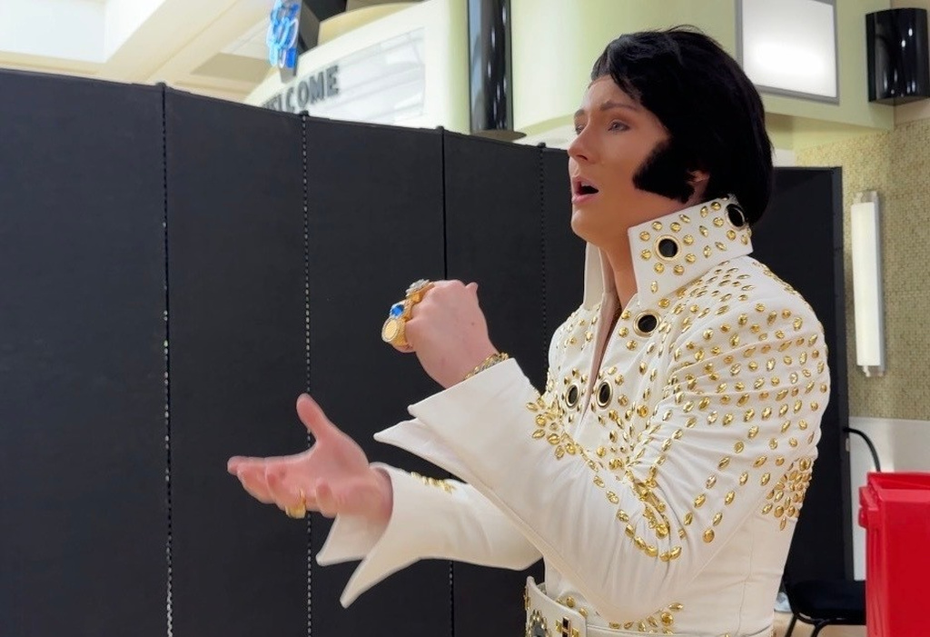 In this screenshot from video, Tucker Gladden, 17, rehearses his rendition of "My Boy" by Elvis Presley before taking the stage at the Tupelo Elvis Festival's youth tribute artists competition on June 4, 2026, in Tupelo, Miss. (AP Photo/Sophie Bates)