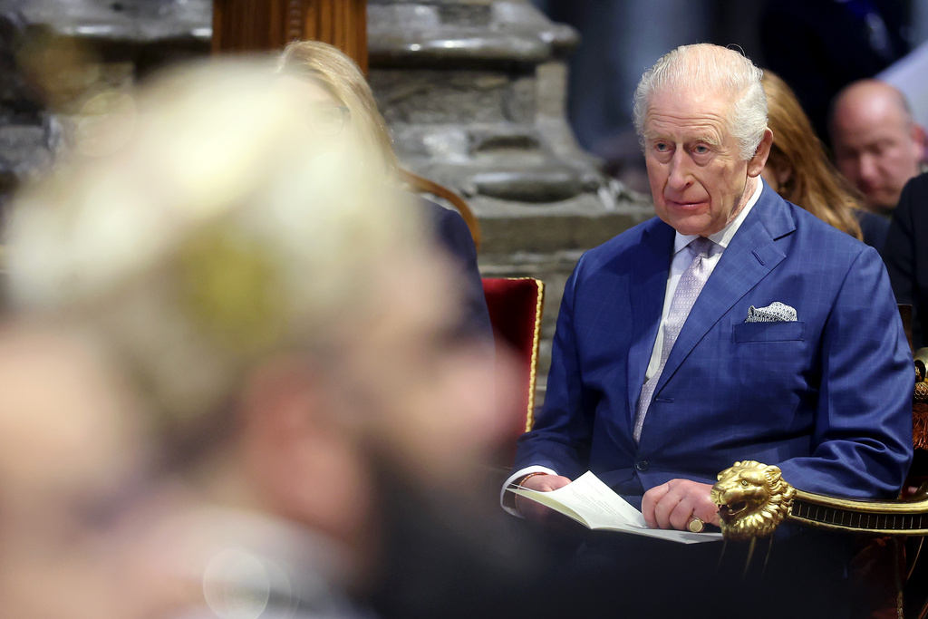 Britain's King Charles III attends an Advent Service at Westminster Abbey, in London, Wednesday, Dec. 10, 2025. (Chris Jackson/Pool Photo via AP)
