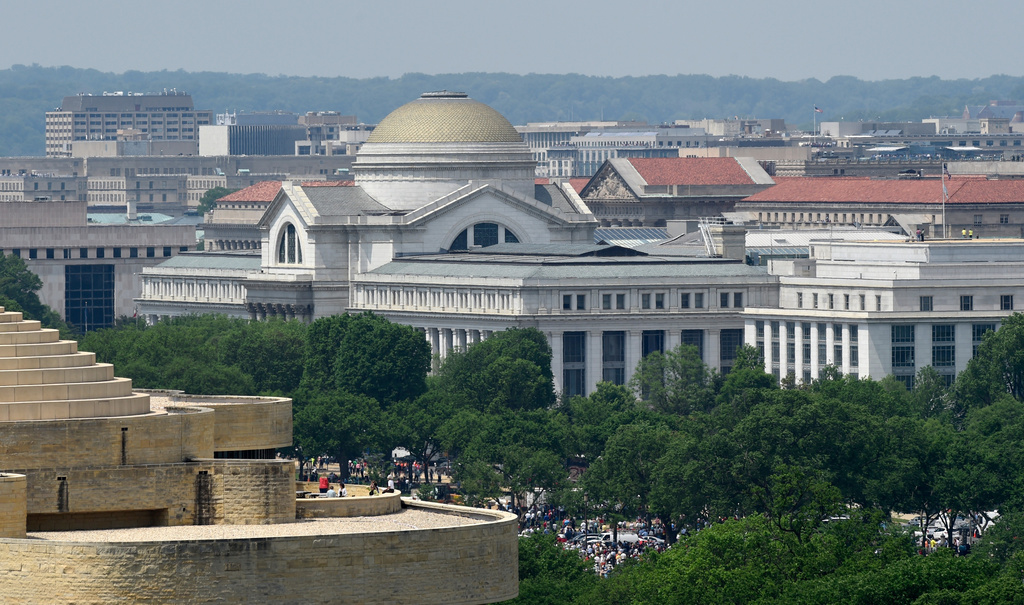 FILE - A view of the National Archives building in Washington, May 8, 2015. (AP Photo/Susan Walsh, File)
