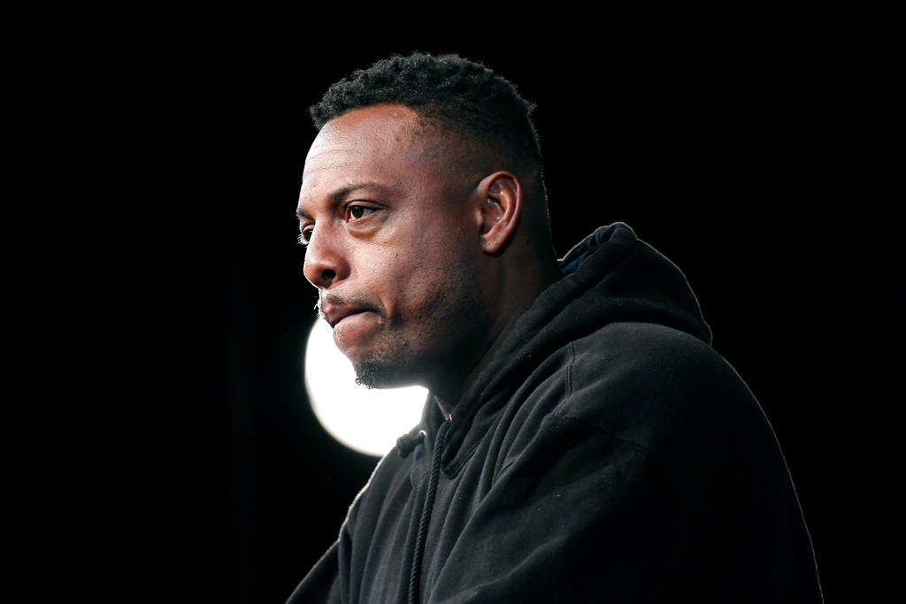FILE - Basketball Hall of Fame Class of 2021 inductee Paul Pierce speaks at a news conference at Mohegan Sun, Sept. 10, 2021, in Uncasville, Conn. (AP Photo/Jessica Hill, File)