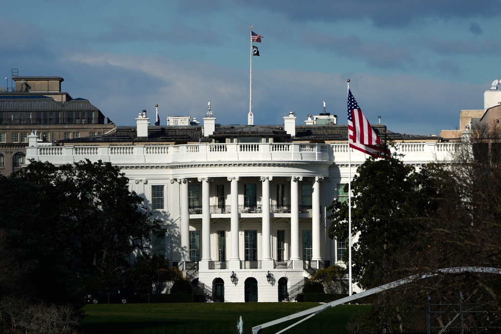 The White House is seen from the National Mall, Friday, Nov. 28, 2025, in Washington. (AP Photo/Julia Demaree Nikhinson)