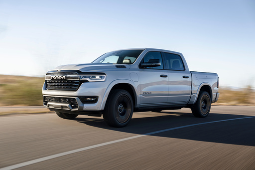 This photo provided by Ram shows the 2026 Ram 1500 Rev. The Rev combines a gas engine that acts as a generator, a big battery pack, and two electric motors to make an electrified pickup like we've never seen before. (Courtesy of Stellantis via AP) This photo provided by Ram shows the 2026 Ram 1500 Rev. The Rev combines a gas engine that acts as a generator, a big battery pack, and two electric motors to make an electrified pickup like we've never seen before. (Courtesy of Stellantis via AP)