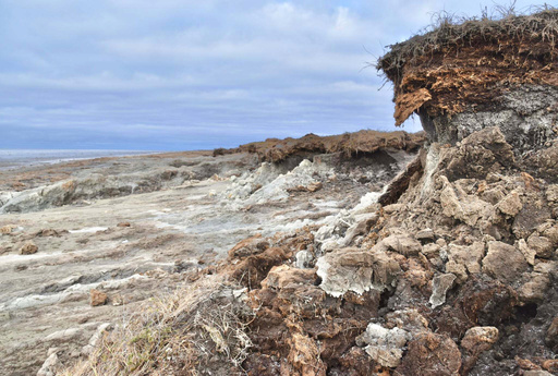 This photo provided by Richard Arden Knecht shows bluffs of clay left behind in the aftermath of Typhoon Halong at a beach area in Quinhagak, Alaska, Oct. 2025. (Richard Arden Knecht via AP) This photo provided by Richard Arden Knecht shows bluffs of clay left behind in the aftermath of Typhoon Halong at a beach area in Quinhagak, Alaska, Oct. 2025. (Richard Arden Knecht via AP)