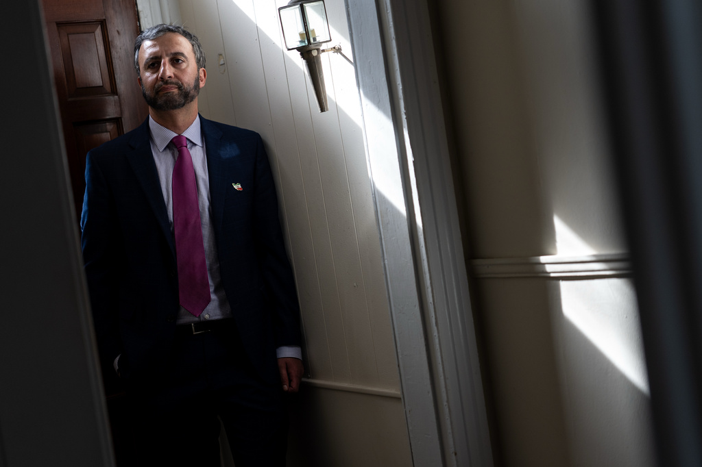 Alireza Nader poses for a portrait, March 31, 2026, in Washington. (AP Photo/Julia Demaree Nikhinson)