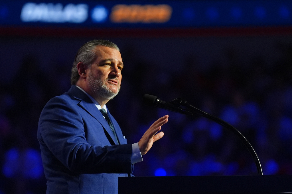 Sen. Ted Cruz, R-Texas, speaks at the Republican convention Thursday, Sept. 10, 2026, in Dallas. (AP Photo/Julio Cortez)
