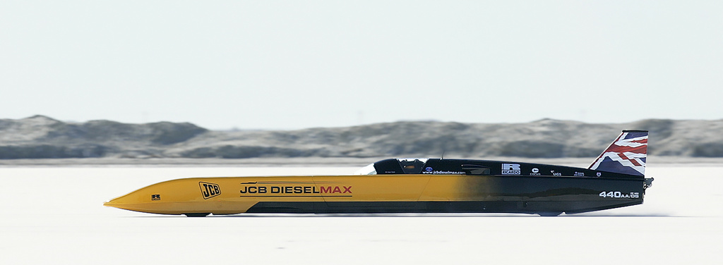 FILE - British driver Andy Green goes for a new unofficial world diesel powered land speed record of over 328 mph over two runs Tuesday, Aug. 22, 2006, on the Bonneville Salt Flats in Utah. (AP Photo/Douglas C. Pizac,File)