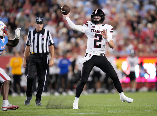 Texas Tech quarterback Behren Morton (2) passes the ball against Houston during the second half of an NCAA college football game, Saturday, Oct. 4, 2025, in Houston. (AP Photo/Karen Warren) Texas Tech quarterback Behren Morton (2) passes the ball against Houston during the second half of an NCAA college football game, Saturday, Oct. 4, 2025, in Houston. (AP Photo/Karen Warren)