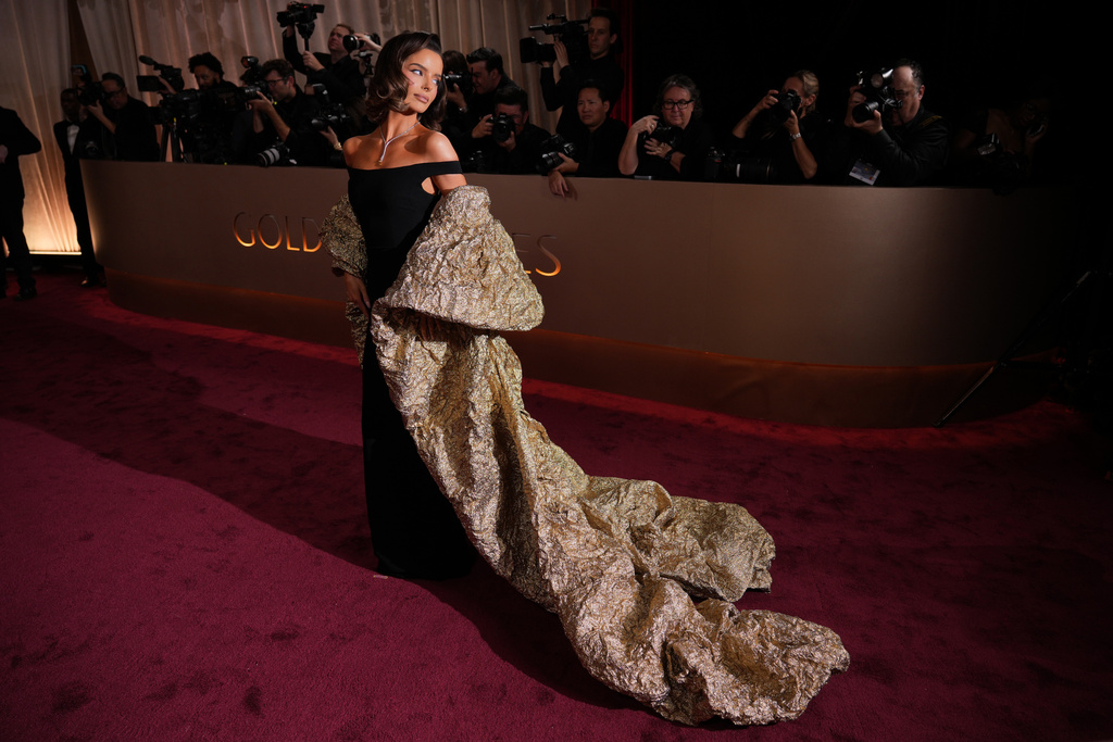 Maura Higgins arrives at the 83rd Golden Globes on Sunday, Jan. 11, 2026, at the Beverly Hilton in Beverly Hills, Calif. (Photo by Jordan Strauss/Invision/AP)