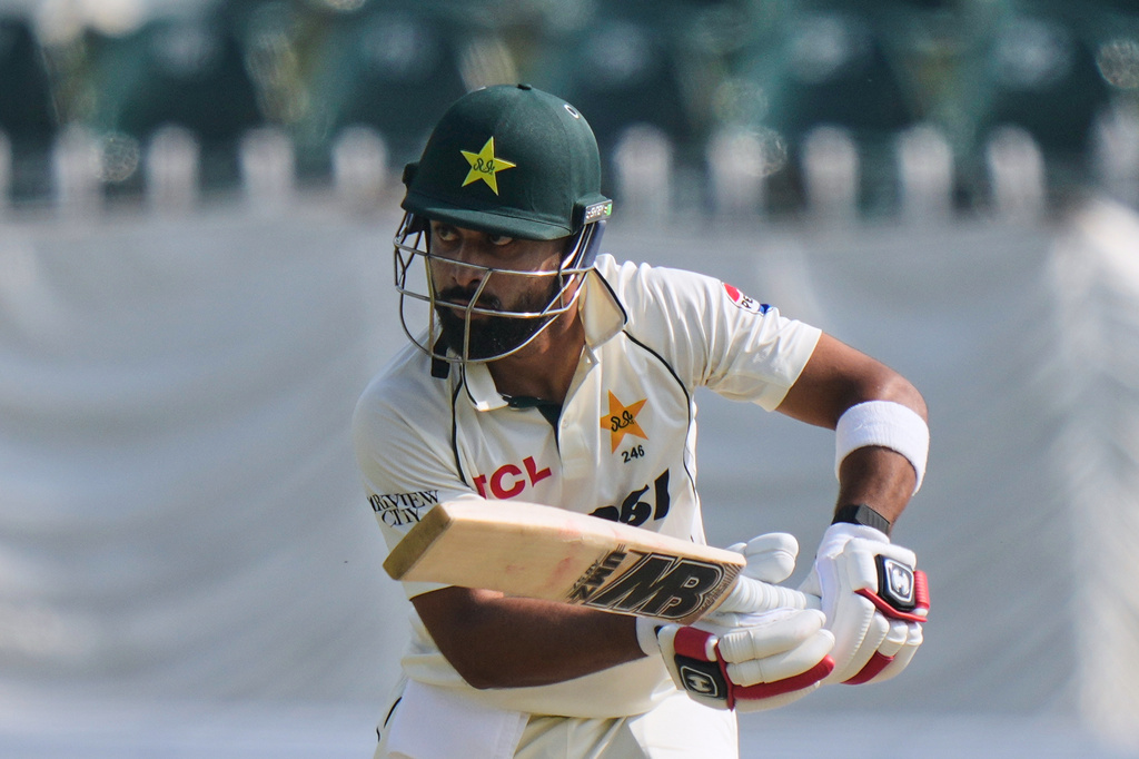 FILE - Pakistan's Abdullah Shafique bats during the first day of the second test cricket match between Pakistan and South Africa in Rawalpindi, Pakistan, Oct. 20, 2025. (AP Photo/Anjum Naveed, File)