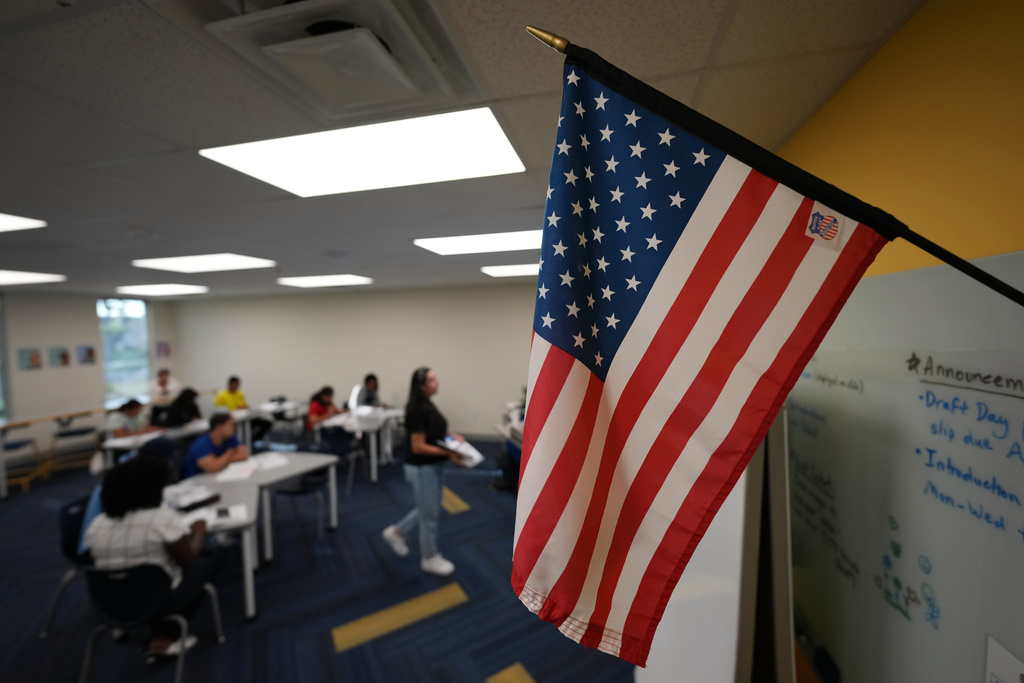 Immigrants trying to learn the English language participate in ESOL classes offered by Catholic Charities of Central Florida, Tuesday, Aug. 19, 2025, in Orlando, Fla. (AP Photo/Rebecca Blackwell)