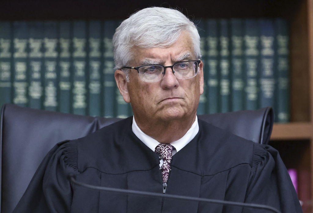 Superior Court Judge William Sullivan listening to court proceedings during the Lindsay Clancy murder trial at Plymouth Superior Court in Plymouth, Mass., Monday, Aug. 3, 2026 (Greg Derr/The Patriot Ledger via AP, Pool)