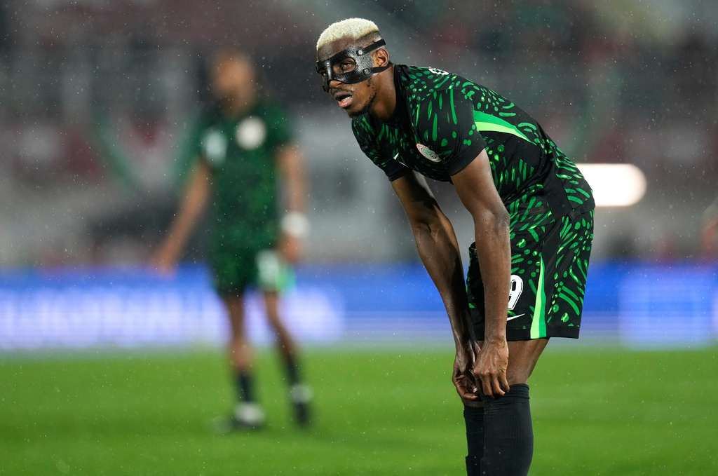 Nigeria's Victor Osimhen in action during the Africa Cup of Nations group C soccer match between Nigeria and Tanzania in Fez, Morocco, Tuesday, Dec. 23, 2025. (AP Photo/Themba Hadebe)
