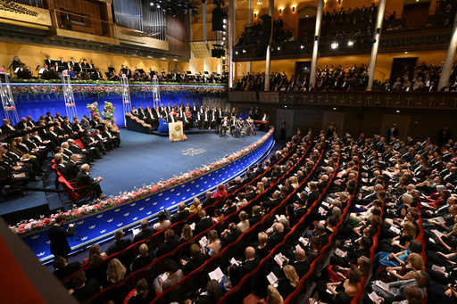 FILE - Guests attend the Nobel Prize ceremony in Stockholm, Dec. 10, 2024. (Jonas Ekstroemer/TT News Agency via AP, File) FILE - Guests attend the Nobel Prize ceremony in Stockholm, Dec. 10, 2024. (Jonas Ekstroemer/TT News Agency via AP, File)