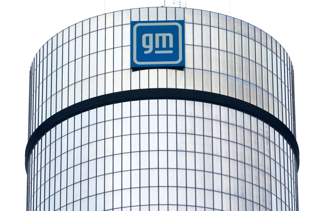 FILE - The General Motors logo is displayed at its headquarters in Detroit on April 24, 2024. (AP Photo/Paul Sancya, File)