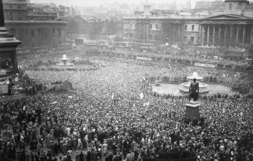FILE - A huge crowd fills Trafalgar Square in London, as Britain's Labor Party held a rally in protest against Prime Minister Eden's government's handling of the Suez Canal crisis, Nov. 4, 1956. (AP Photo, File)