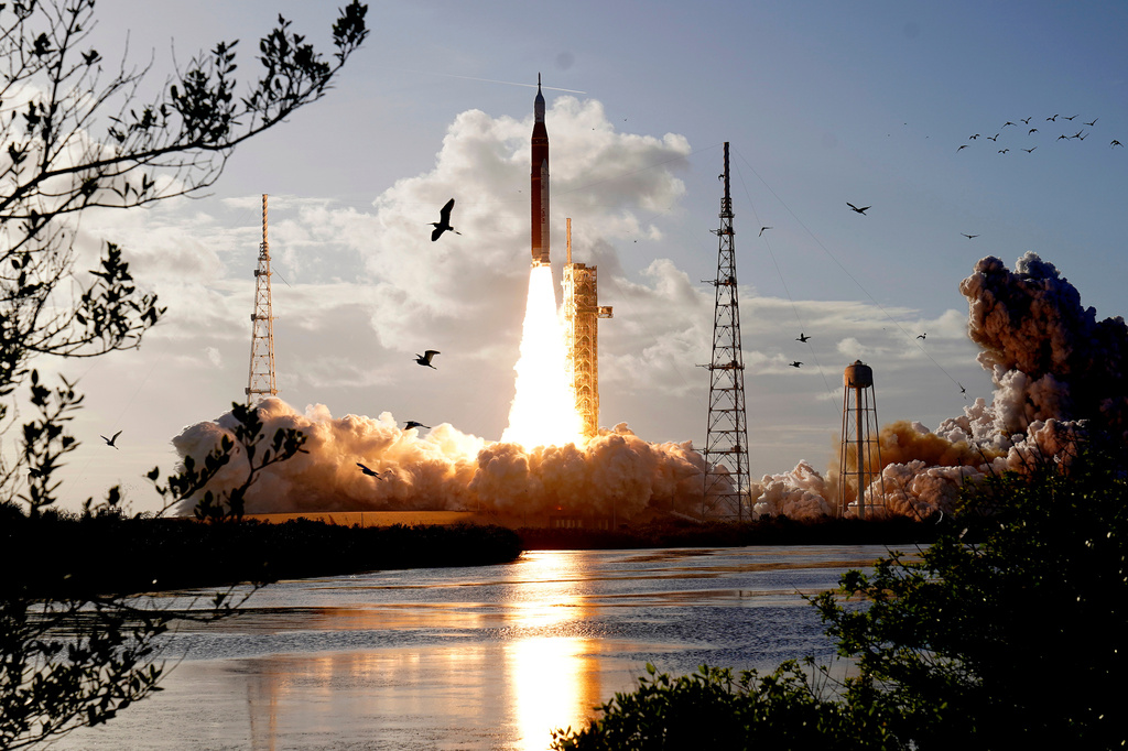 NASA's Artemis II moon rocket lifts off from the Kennedy Space Center's Launch Pad 39-B Wednesday, April 1, 2026, in Cape Canaveral, Fla. (AP Photo/Chris O'Meara)