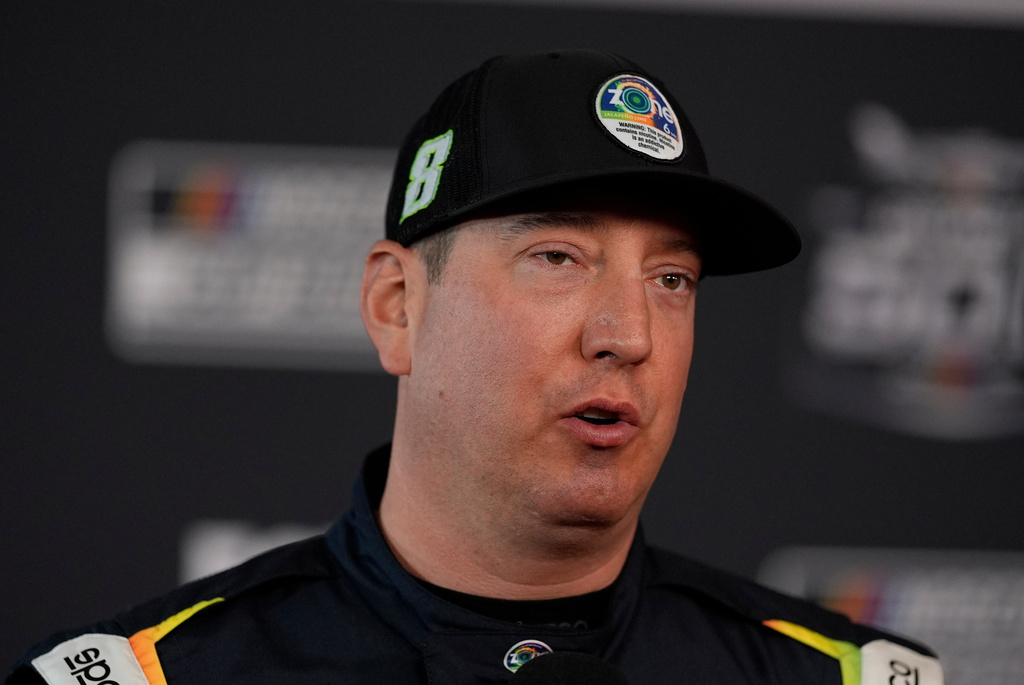 Kyle Busch speaks during a NASCAR Daytona 500 media day, Wednesday, Feb. 11, 2026, in Daytona, Fla. (AP Photo/Mike Stewart)