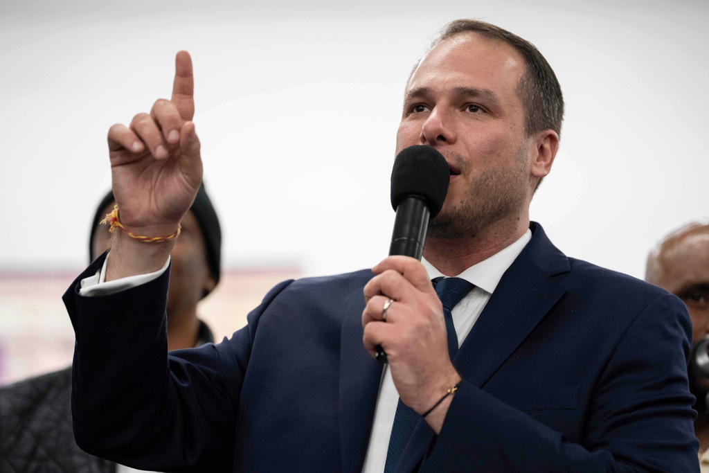 Jersey City Mayor-elect James Solomon speaks during a watch party after winning the mayoral election, Tuesday, Dec. 2, 2025, in Jersey City, N.J. (AP Photo/Yuki Iwamura)