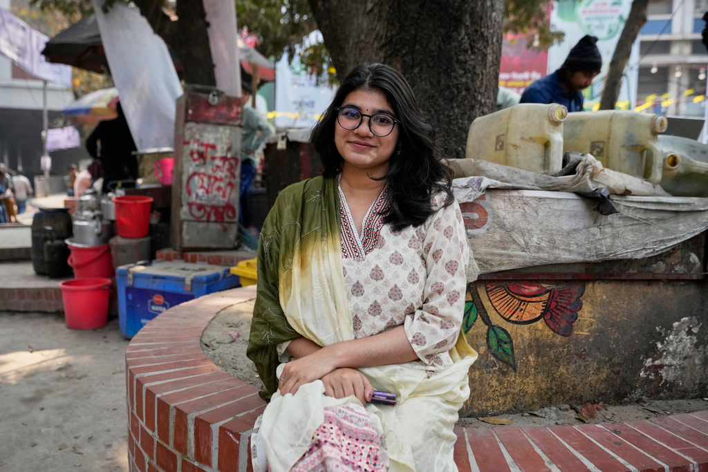 Wasima Binte Hussian, 23, economics student, talks to The Associated Press in Dhaka, Bangladesh, Sunday, Feb. 8, 2026. (AP Photo/Anupam Nath)